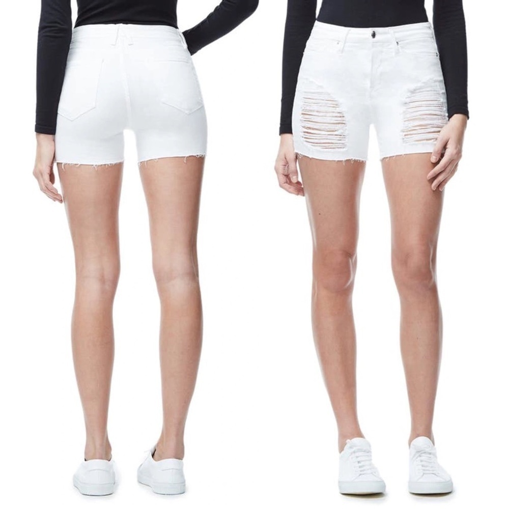Good American • Destroyed Cutoff Denim Shorts White 004 ripped distressed jean